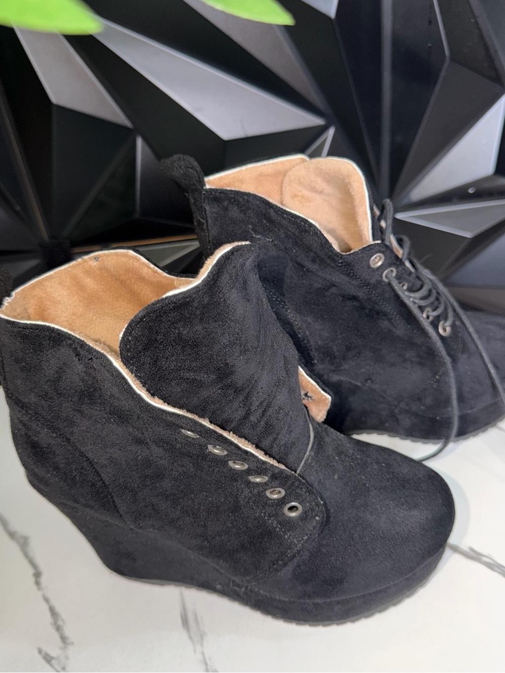 🔥👢Black Suede Wedge Ankle Boots - Women